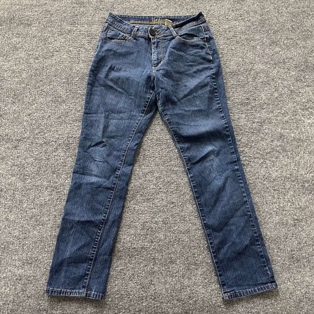 Fantasy Jeans Womens Size 10 Blue Straight Leg Embroidered Dark Wash Casual